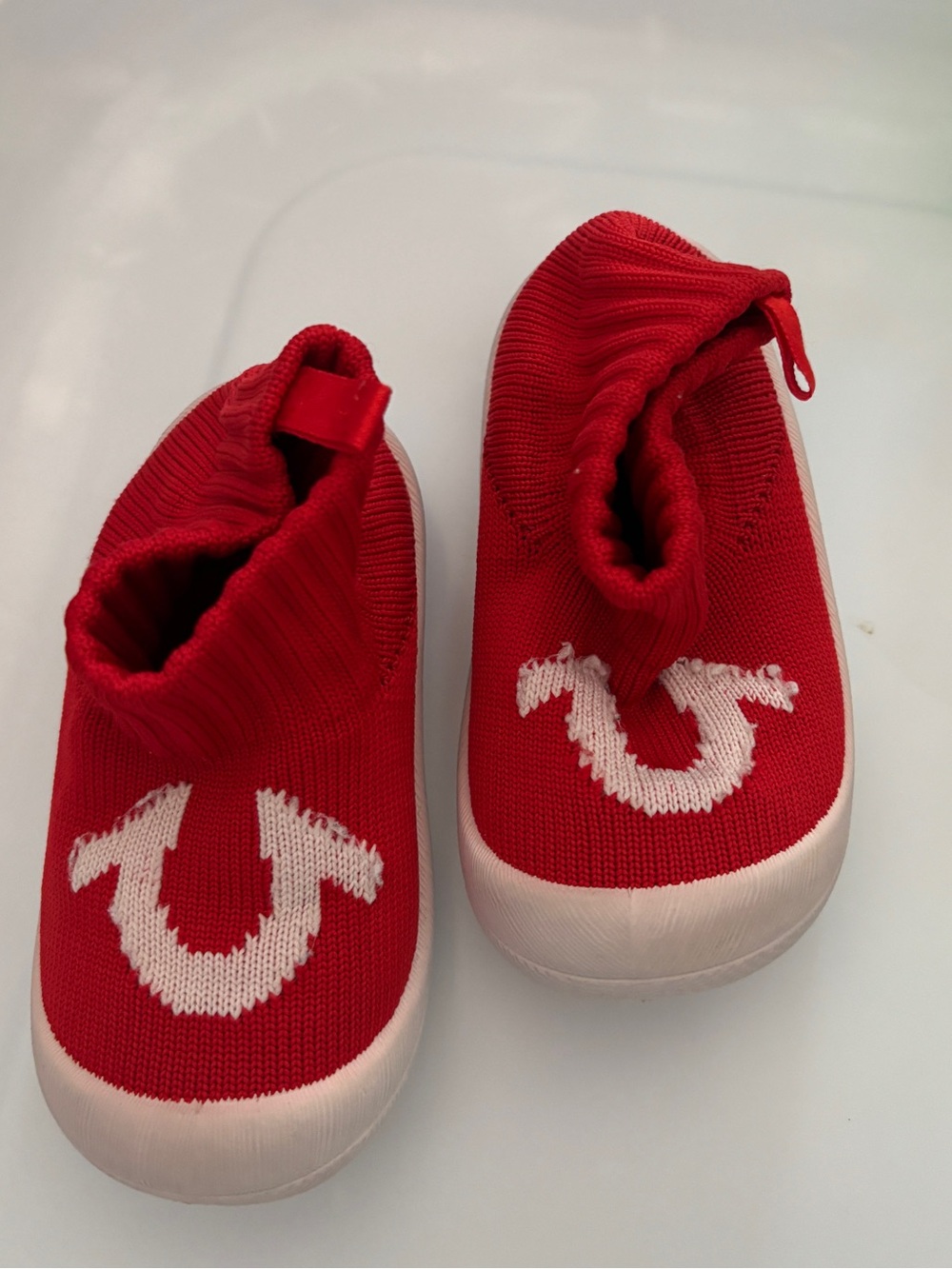 Kids Red Slip-On Knit Sneakers